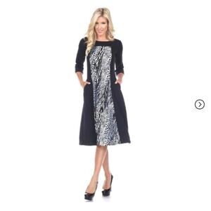 White Mark Constance Animal Print 3/4 Sleeve Pockets Midi Dress Size Large NEW